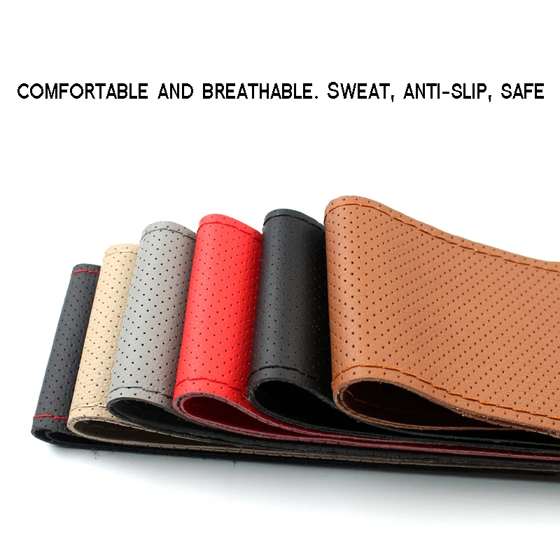 

Car Steering Wheel Cover Leather Hand-stitched Perforated High-quality Professional Durable 5 Colors Car Steering Wheel Cover