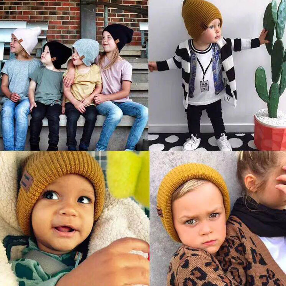 Вязаная шапка для маленьких детей, одноцветная шерстяная шапка-Кепка унисекс, от 6 месяцев до 4 лет, осенне-зимняя детская шапка