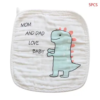 

5 Pcs/pack Newborn Saliva Handkerchief Cartoon Pattern Baby Kids Bath Towel Muslin Cotton Infant Washcloth Squares
