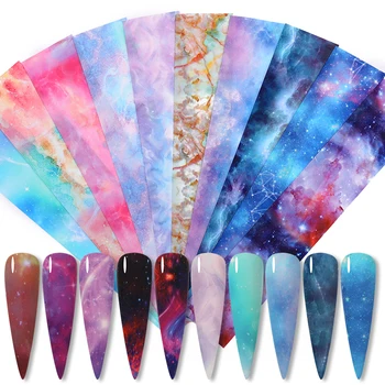 

10Pcs/Set Colorful Mixed Nail Foil Decals Star Psychedelic Sky Series Nail Transfer Foil Sticker Nail Art Decoration Design