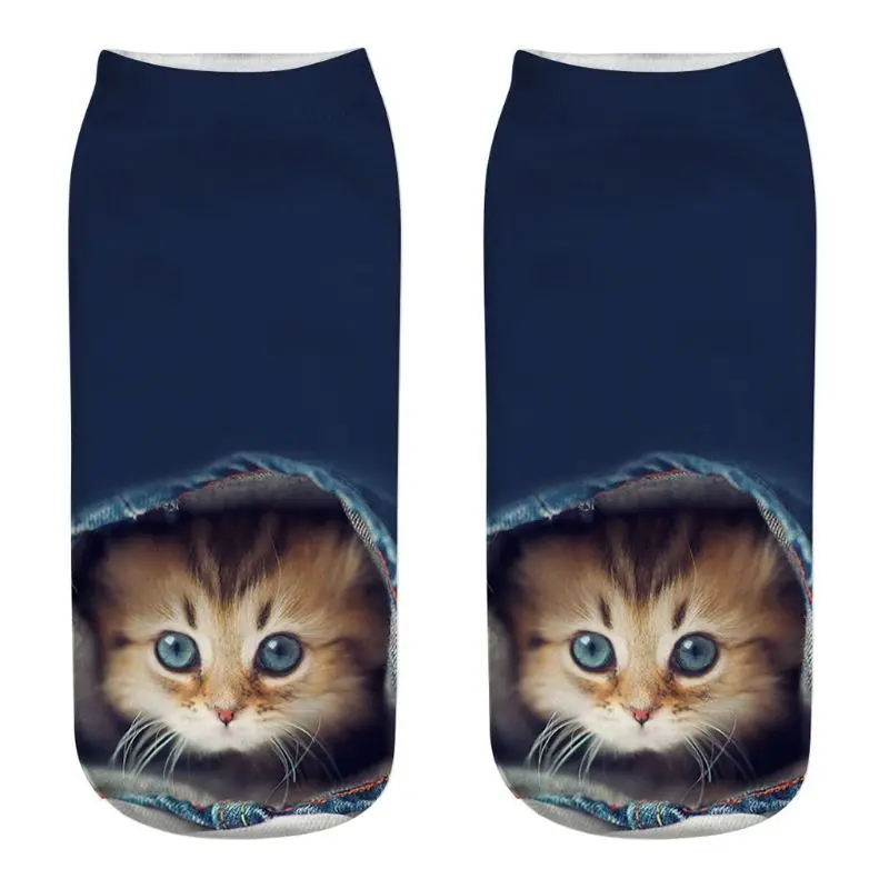 Унисекс, 3D, милые, Мультяшные, мотоциклетные, кот Мяу, короткие носки-лодочки с низким вырезом, с цифровой печатью, ребристая отделка, забавные, спортивные, повседневные, трубчатые Чулочные изделия