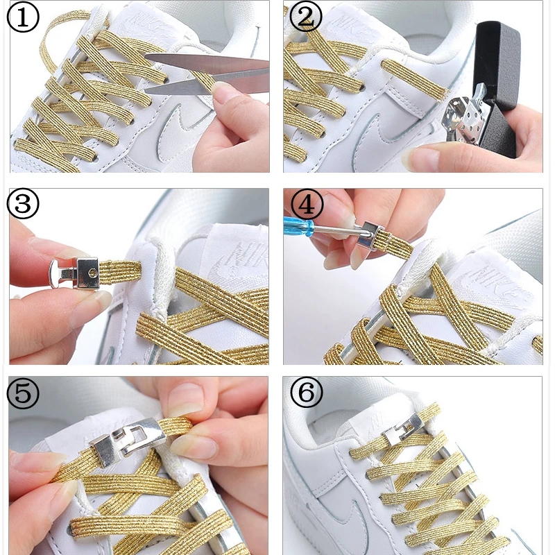 New Elastic Shoe Laces Fashion Metal Cross lock No Tie Shoelaces Suitable for all kinds of shoes child Adult flat Lazy Lace
