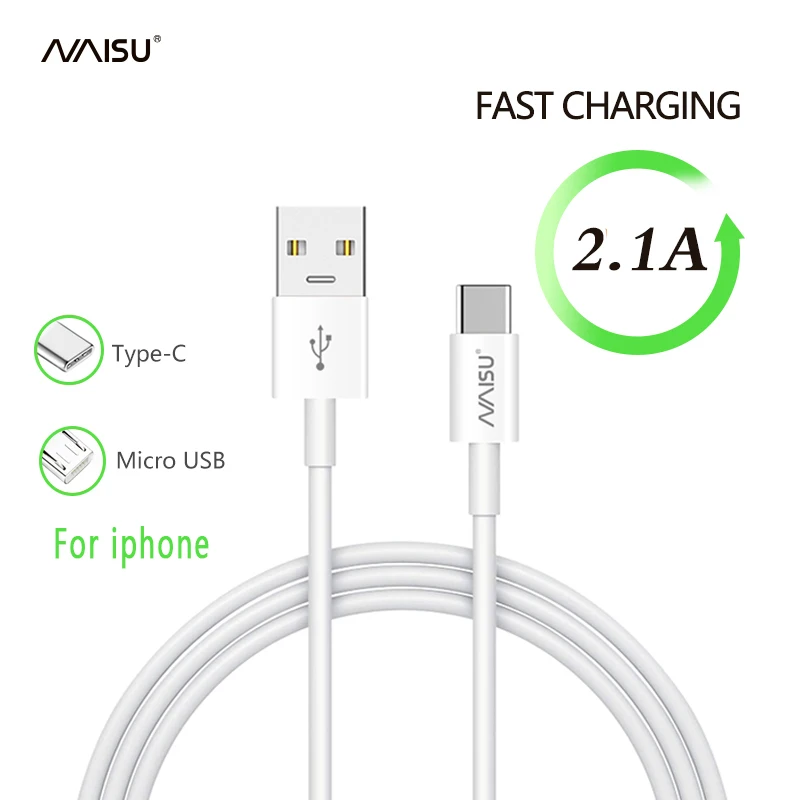 

NAISU Fast Charging Cable 2.1A Micro USB Type C Cable For Iphone Huawei Samsung Xiaomi Vivo Oppo Mobile Phone Charge Cord 2020