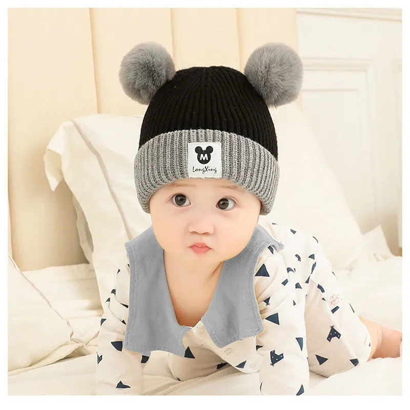 gorro bonito Pompom para meninas e meninos, 3-24 meses, inverno