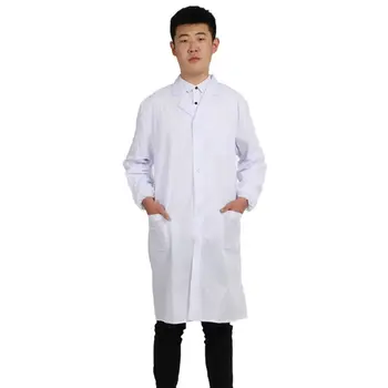 

Unisex Plus Size Long Sleeve White Lab Coat Notched Lapel Collar Medical Doctor Full Length Workwear Uniform with 3 Button S-3XL