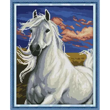 

Joy Sunday New Animal Crossstitch Kit White Horse Needlework 11/14 CT DIY Handmade Embroidery Kit Wall Painting Home Decor Gift