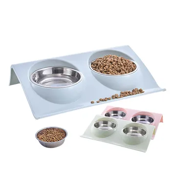 

Pet Double Dog Bowls Food Water Feeder Stainless Steel Cat Food Bowl for Dog Puppy Cats Non Spill Feeding Dishes Pets Supplies
