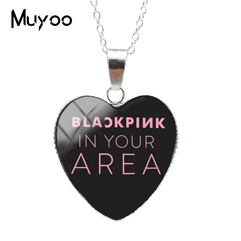 Новая мода Корея Поп BLACKPINK группа сердце бижутерия со стеклянными кабошонами ожерелье ручной работы Сердце Подвески Подарки для поклонников HZ3 - Окраска металла: 9