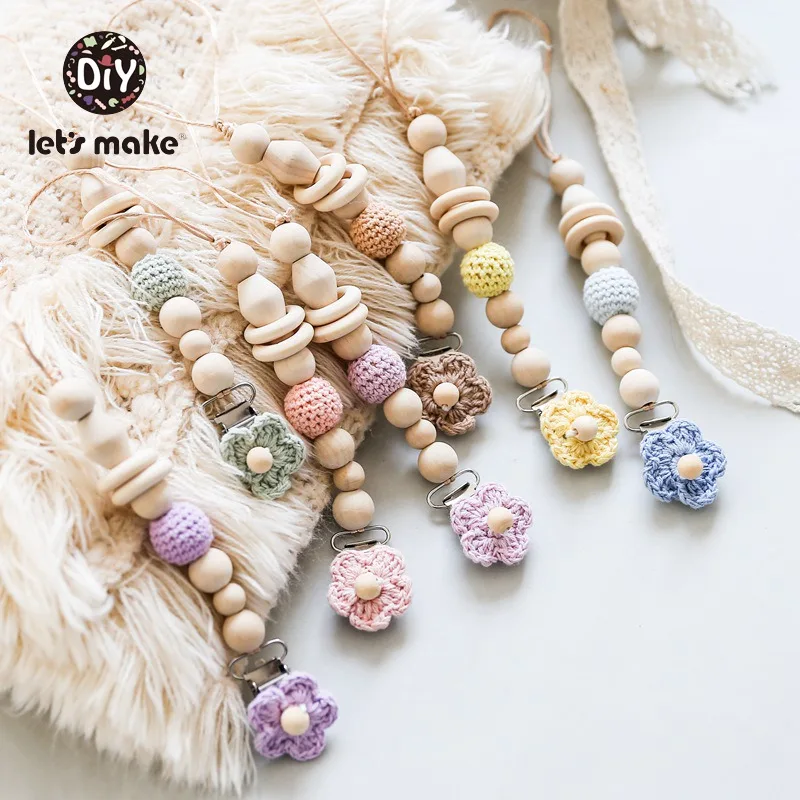 Let's Make-attache-tétine en bois coton | 1 pièce, Clips pour chaîne de sucette pour bébé, porte-mamelon à Crochet, support de mamelon doux, fabrication de cordon de tissage, perles en bois Crochet pour bébé