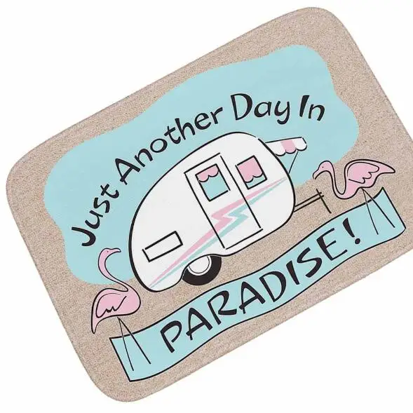 

Retro Vintage Camper Trailer Welcome Door Mat Pink Flamingo Paradise Travel Doormat Rug Carpet Thick Flannel Home Decor Gift