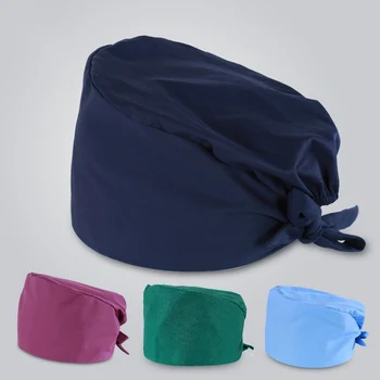 

Clearness Surgical Cap Nurse Doctor Medical Scrub Caps Solid Color Tieback Adjustable Hospital Dentist Working Hats Skull Hat