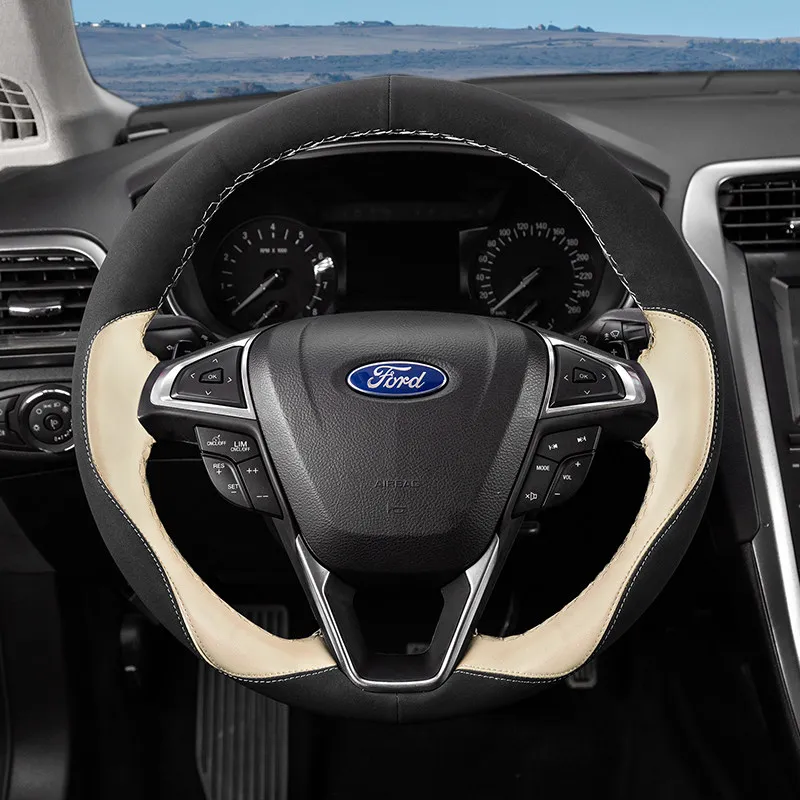 Кожаный чехол на руль для Ford Edge Focus Escape Escort Ecosport Taurus Kuga Mondeo прошитый вручную из