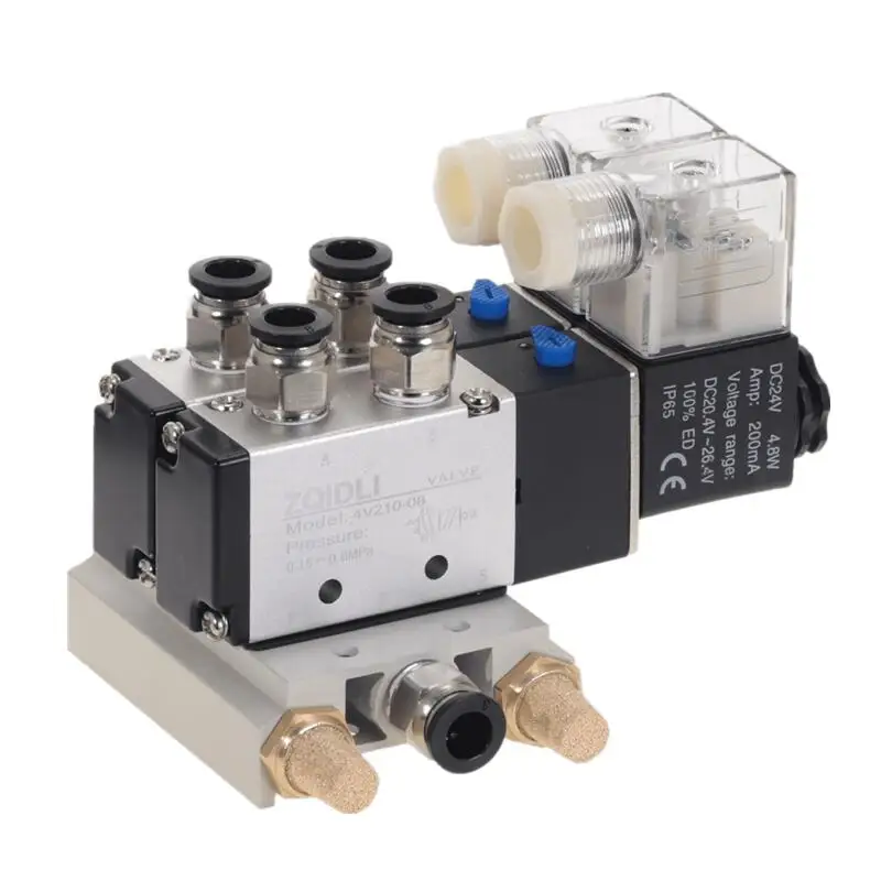 Maneira 4v21008 Pneumática Dc12v Dc24v Ac110 Ac220 Válvula Solenóide w Base Empurrar em Conectores Silenciador 2