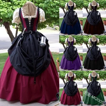 

Medieval Women Carnival Elf Noble Queen Princess Victorian Stage Party Dress Lace Up Vests Hunter Maid Farmer Cosplay Coatumes