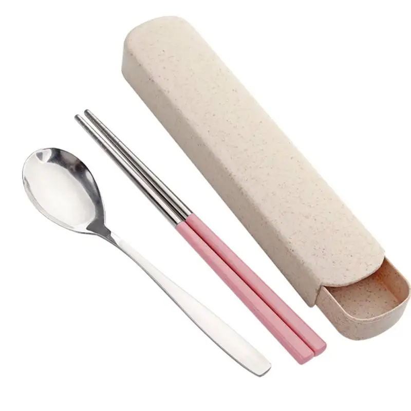 Pink 3pcs 3/4 шт. Нержавеющая сталь набор посуды Портативный набор столовых приборов дорожные наборы для пикника - Цвет: Pink 3pcs