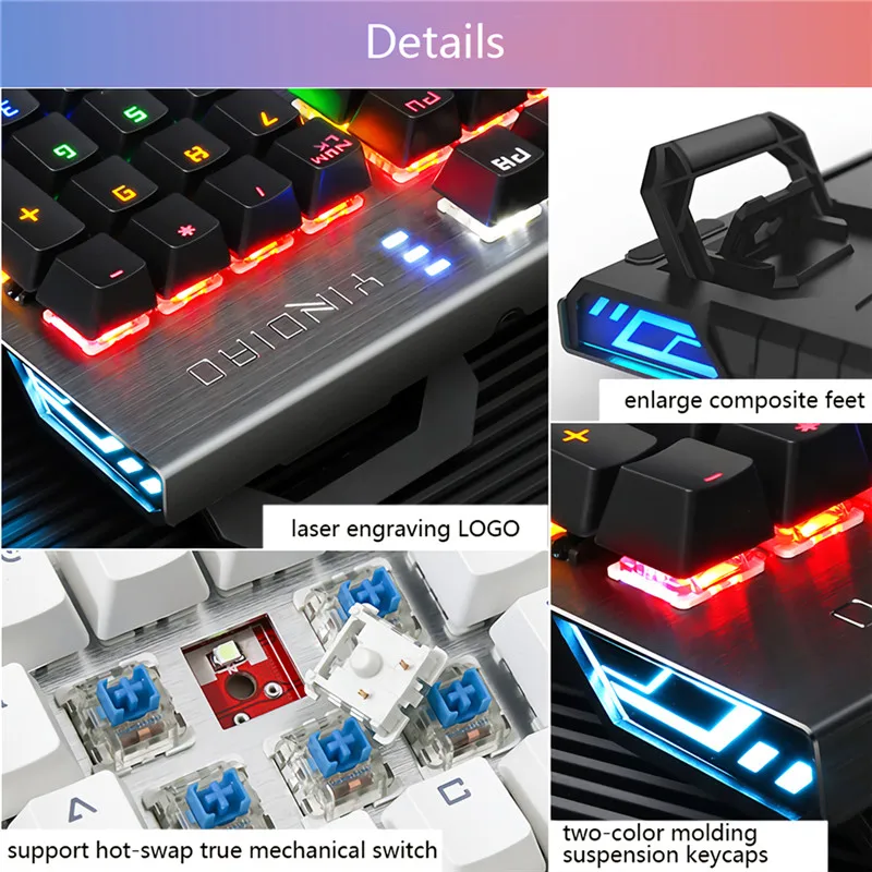 Wired Gaming Keyboard Mechanical Backlit Keyboards USB 104 Keycaps Round Keys Square Keys Gaming Keyboard For Game Laptop PC