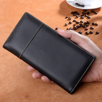 

HUGWISER Simple Design Business Men Long Wallet Genuine Leather Multi-Card Large Capacity Ultra-Thin Solid Light Luxury Casual