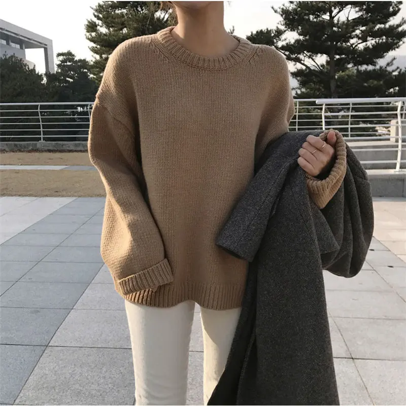 

HziriP Hot Women Feminine Elegant Pullovers Knitted Vintage Sweater All Match Fresh Retro Gentle Simple Chic Sweater 3 Colors