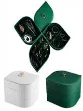  Green Leaf Style Large Pu Leather Jewelry Display Box with Alloy Watch Pillow Trays 3 Layers Accessory Storage Box Wedding Gifts 