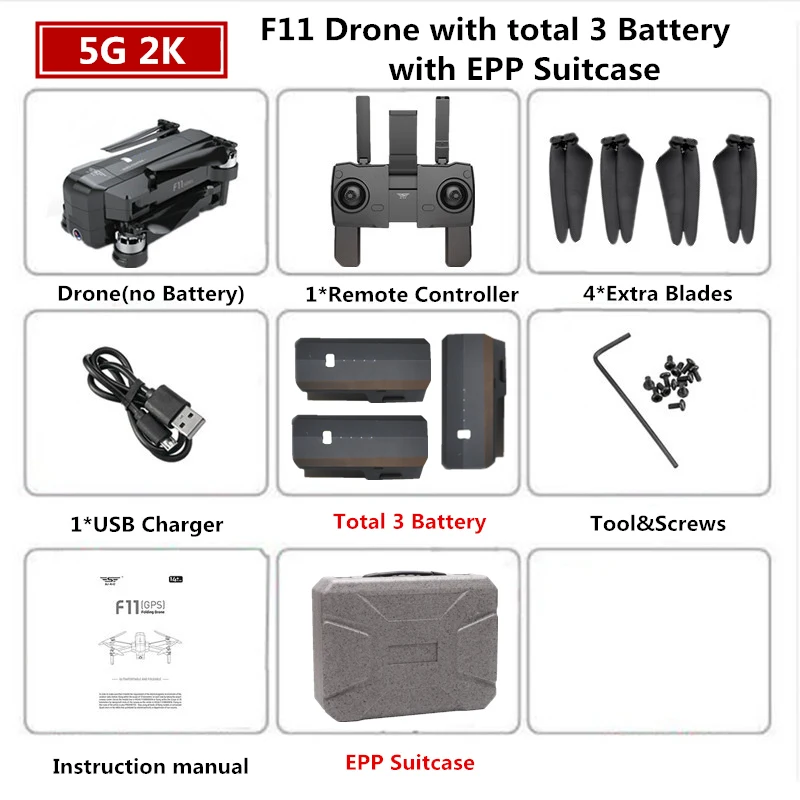 SJRC F11 Pro gps Дрон с Wifi FPV 2 K/1080 P камера бесщеточный Квадрокоптер 28 минут время полета Квадрокоптер Дрон VS X9 X6 B4W - Цвет: 2K 3B EPP  Box