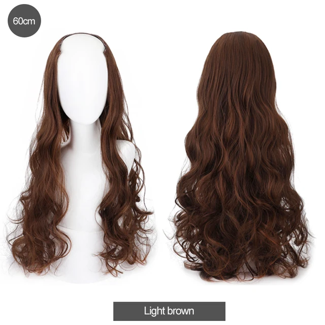 DIFEI Synthetic U Clip In One Piece Hair Extension Long Wavy Half Wig Hair Extension Natural Brown Hair Piece For Women Use light brown