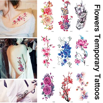 

24 Color Artificial Flowers Tattoo Stickers Flash Tattoo Fake Waterproof Temporary Tattoos Disposable Body Art Tattoo