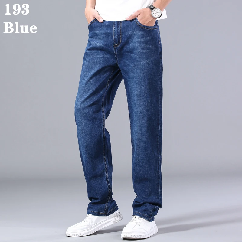 SHAN BAO cotton stretch men's straight loose loose summer thin jeans 2021 spring classic brand casual lightweight jeans blue