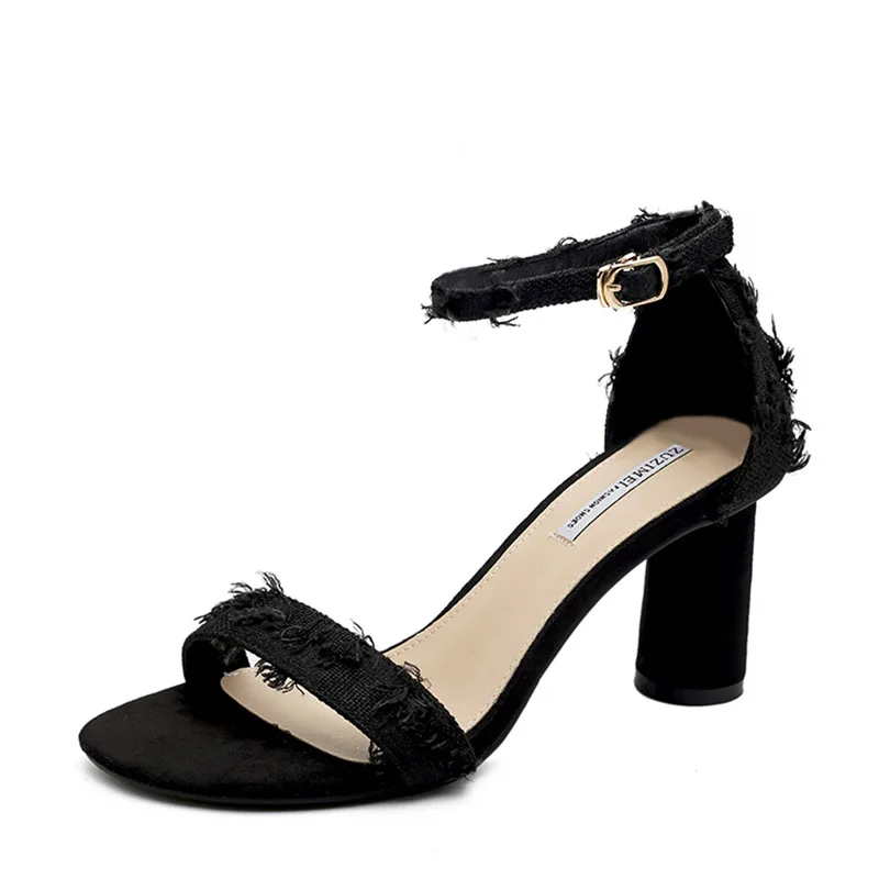 

9236-3 Cool Shoes 2019 New Style Women's Summer Small Fresh High Heel Shoes Straight-line Buckle Chunky-Heel Peep-Toe Hallow Mao