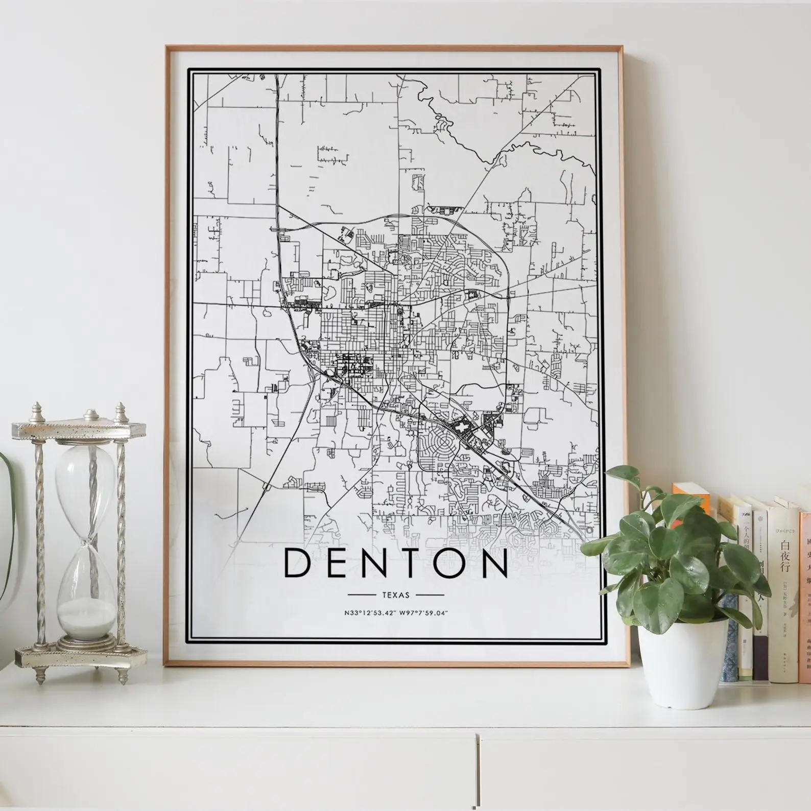 Карта города США DENTON Texas TX скандинавский Декор для гостиной Холщовый плакат