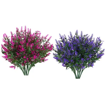 

2set Artificial Lavender Flowers Plants Lifelike Uv Resistant Fake Shrubs Greenery Bushes Bouquet (Purple&Fushia)