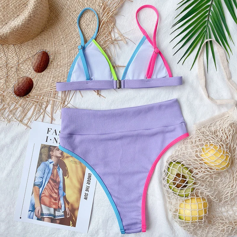 INGAGA High Waist Bikinis Swimsuits Push Up Swimwear Women Strap Bathing Suit Women Solid Biquini Beachwear V-neck Bikini Set