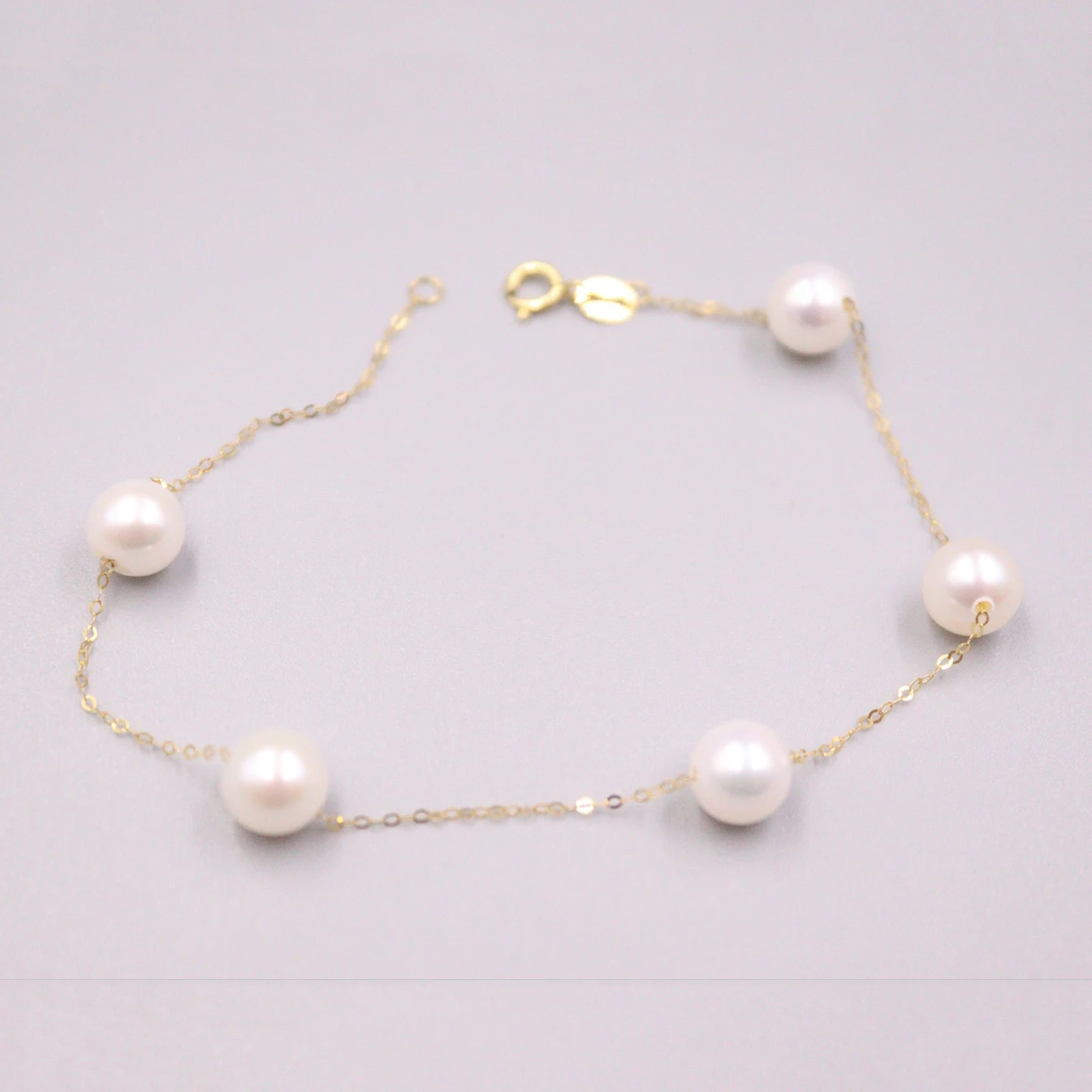 

Real 18K Yellow Gold Bracelet For Women Female 7.5-8mm Beads Natural Freach Water Pearl Bracelet Gold Gold Rolo Chain 18cmL