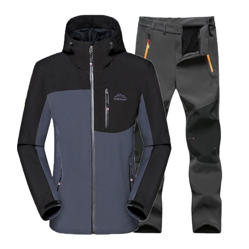 

Men Winter Waterproof Hiking Fishing Camping Climbing Trekking Softshell Fleece Outdoor Jackets Coat Set Pants Oversize Trousers