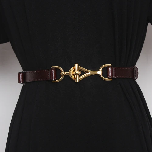 Retro Golden Horse Buckle With Skirt Sweater Leather Waist Belt Decoration Coat Fashion Leather Belt Lady pearl belt Belts