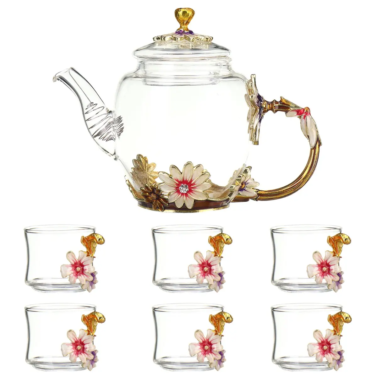 

Hot 7 Pcs/Set Hand-made Enamel Glass Cup Coffee Mug Gift Box Tea Cup and Mugs High-grade Enamel Teacup Couple Mug Lover Wedding