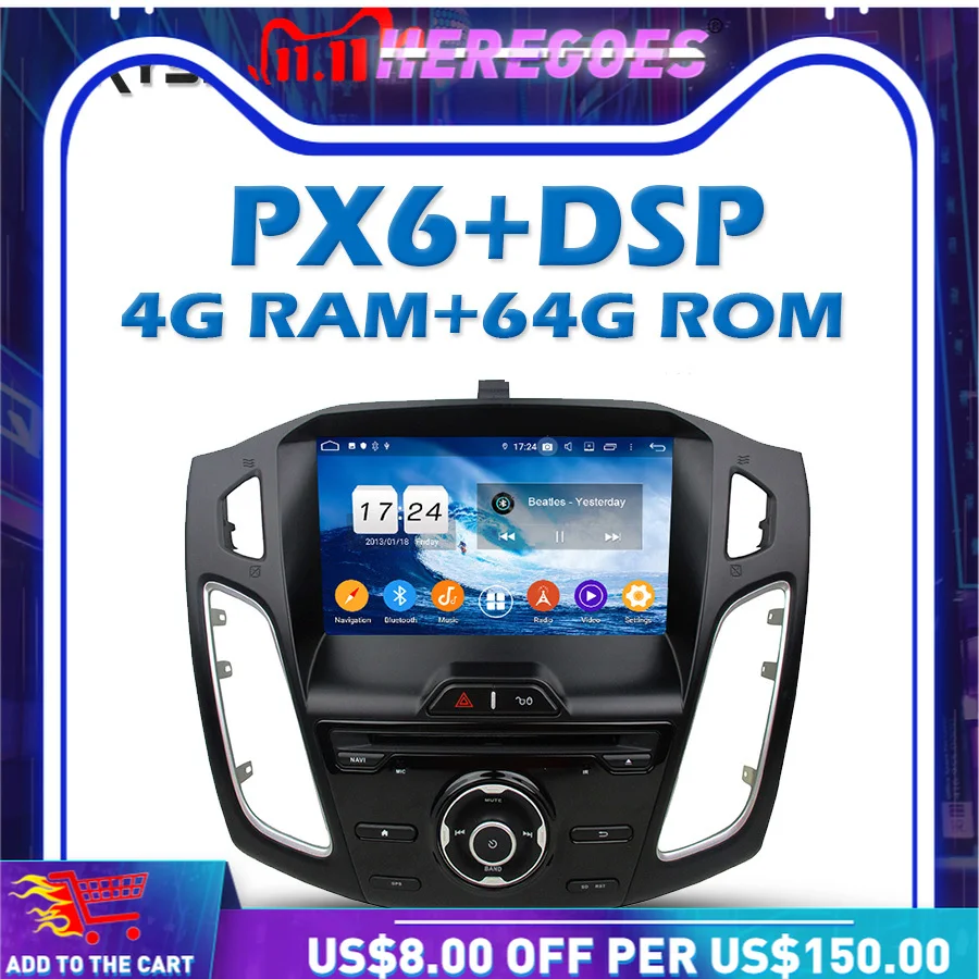 Автомобильный DVD-плеер PX6 DSP TDA7851 IPS Android 11 0 4 Гб + 64 ГБ GPS карта RDS радио Wi-Fi Bluetooth 5 для