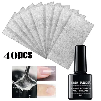 

New 1PC Nail Glass Fiber Gel 8ML+40PC Fiberglass Extension Fiber Reinforced Liquid Fiber Sheet Set Without Paper Support 1011#30