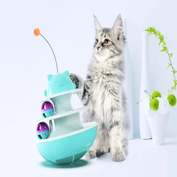 

Cat Toy Interactive Double Level Tower With Ball Toys For Cat Puzzle Tumbler With Stick Training Toys For Kitten Cat Supplies