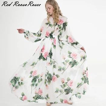 

Red RoosaRosee Designer Women Spring Summer 2020 Floral Print Batwing Sleeve Elegant Holiday Maxi Dress Dresses Female Vestidos