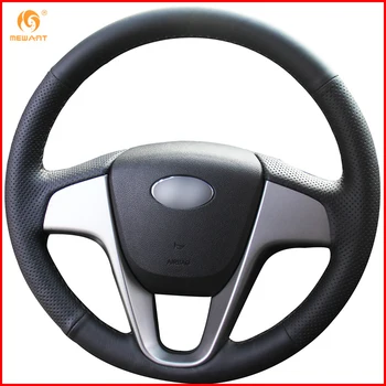 

MEWANT Black Genuine Leather Car Steering Wheel Cover for Hyundai Solaris 2010-2016 Verna 2010-2016 i20 2009-2015 Accent Parts