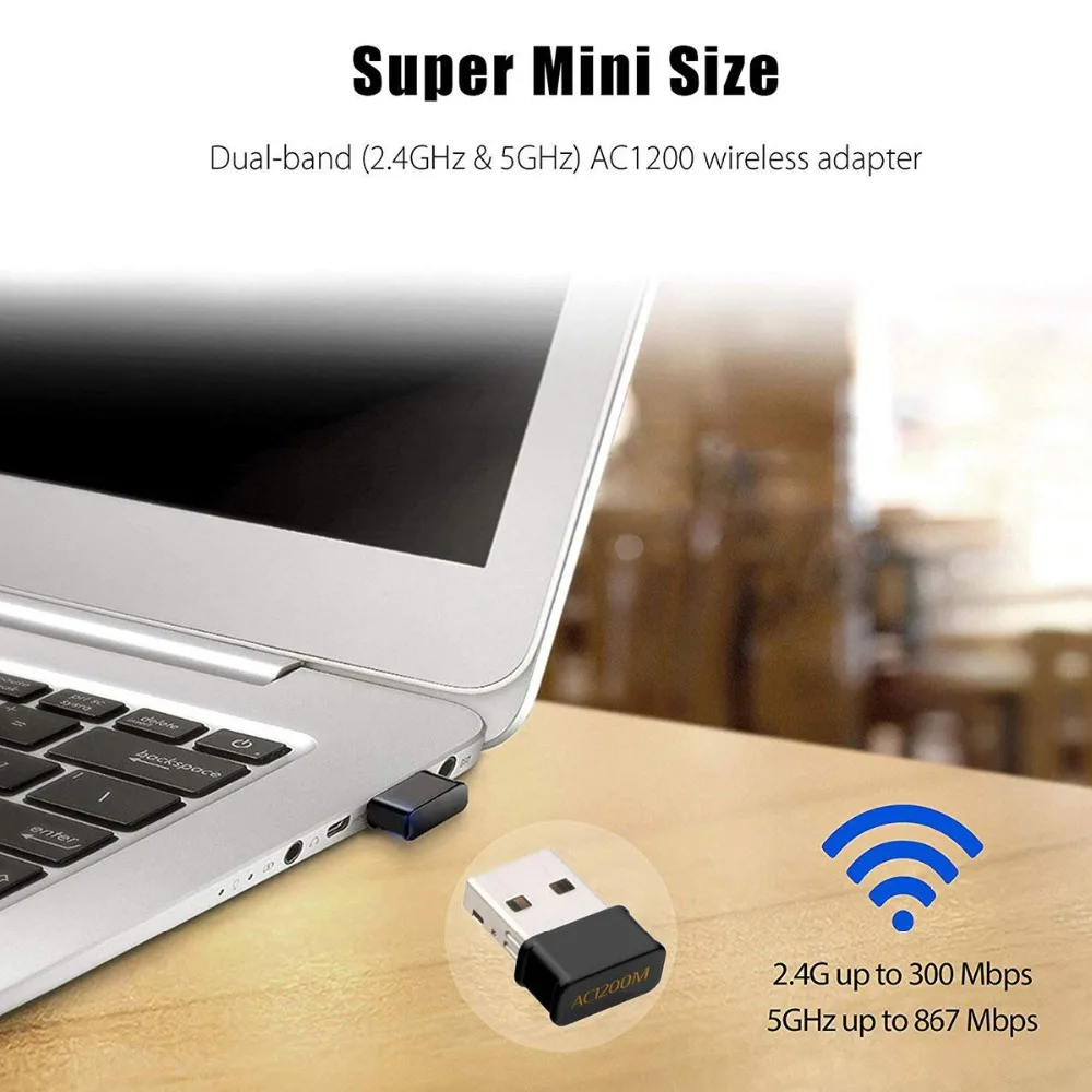 Wireless WiFi Adapter 1200Mbps USB3.0 Dongle 2.4G/5G Long Range Stable Signal Network for Windows XP/10/8//7/Visa/ Mac10.6-10.13