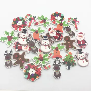 

100pcs Random Mixed Wooden 2 Holes Christmas Buttons For Christmas Tree Crafts Sewing Gingerbread Santa Snowman Holly Reindeer