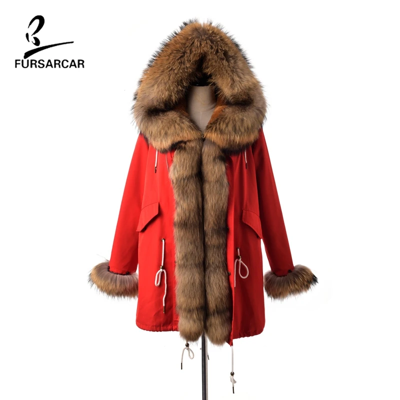 Новинка 2019 пальто FURSARCAR с воротником из настоящего меха женская зимняя куртка