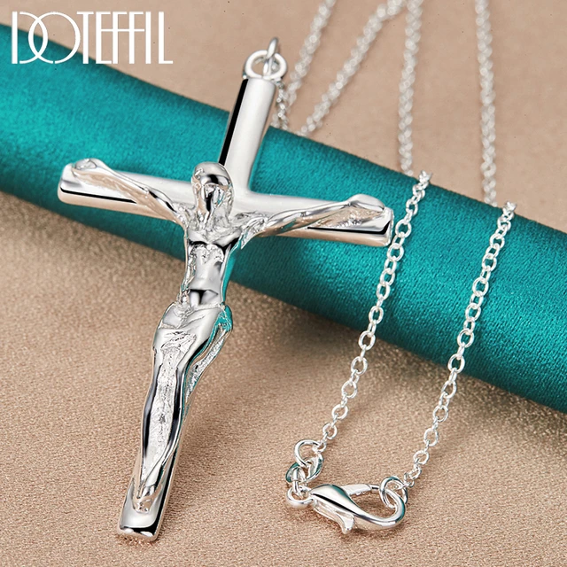 DOTEFFIL-collar colgante de cruz de Jesús para mujer y hombre, cadena de plata de ley 925 de 16/18/20/22/24/26/30 pulgadas, joyería de boda - AliExpress