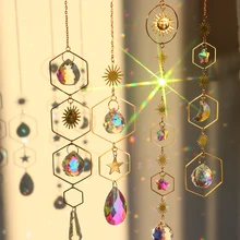 Crystal Wind Chime Hexagon Diamond Prisms Sun Catchers Pendant Dream catcher Hanging Drop for Outdoor Indoor Garden Windchimes