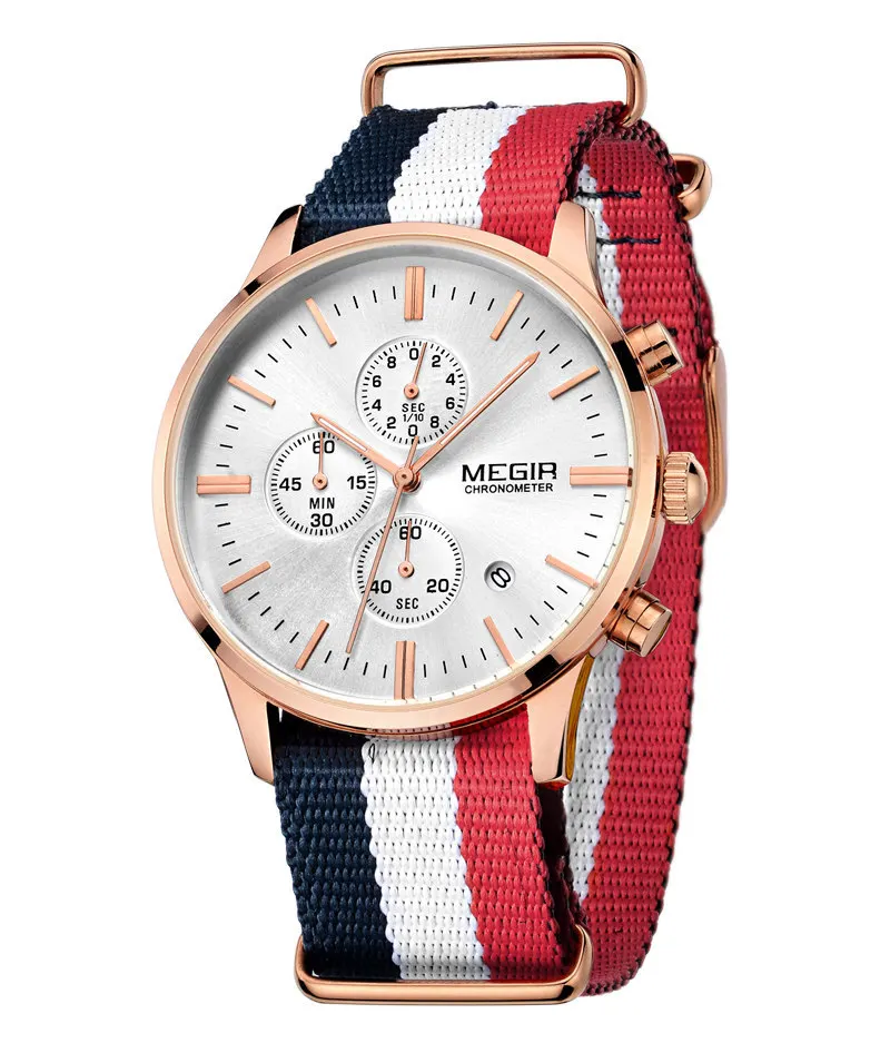 gold blue white red Megir 6 ручные водонепроницаемые аналоговые Мужские часы лучший бренд класса люкс Дата кварцевые повседневные спортивные наручные часы мужские наручные часы Hodinky - Цвет: gold blue white red
