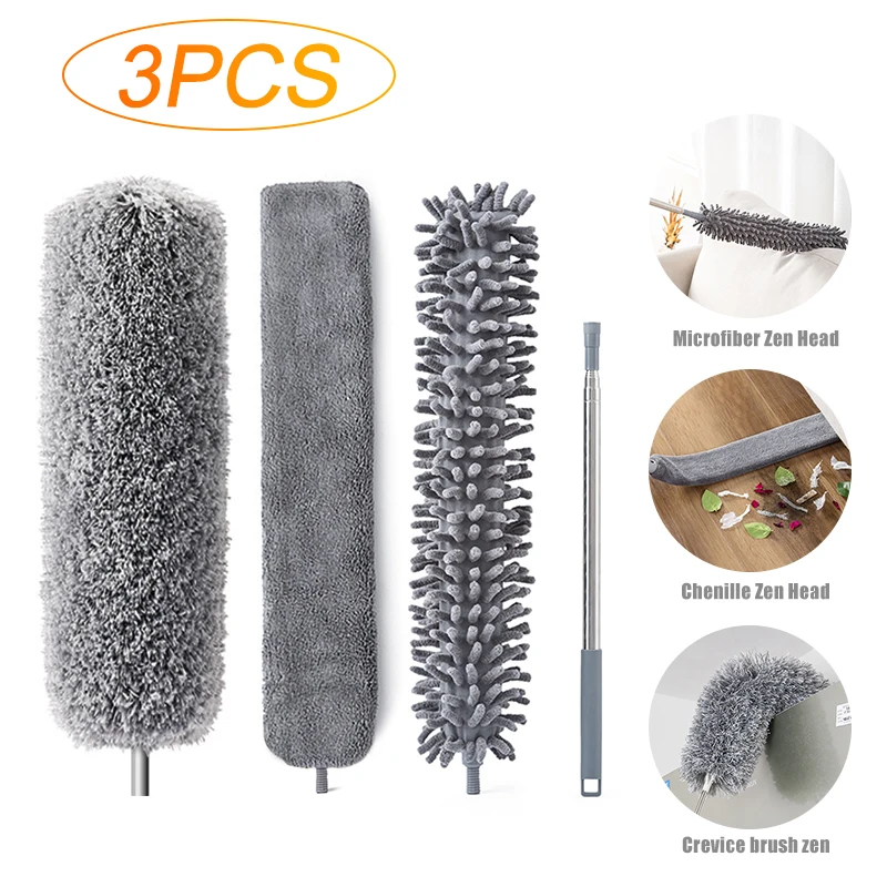 3PCS Long Handle Microfiber Duster Brush Set Bedside Duster Brush For