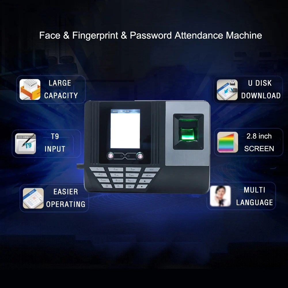 Отпечаток лица машина для регистрации паролей работник проверка-в селектор 2,8 дюймовый ЖК-экран DC 5V распознавание лица