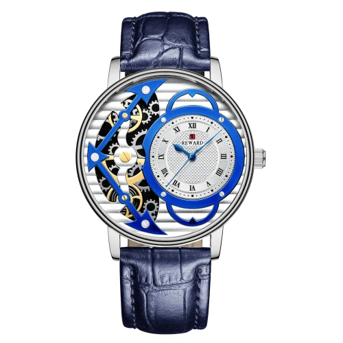 leather blue-silver Мужские часы от ведущего бренда класса люкс, миланские кварцевые наручные часы из голубой стали, водонепроницаемые спортивные часы, механические часы, мужские часы D7 - Цвет: leather blue-silver