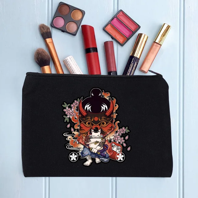 Casual Women's Cosmetic Bag Zipper Makeup Bag Female Handbags Black Pencil Cases Female Cosmetic Cases samurai021
